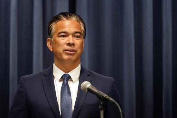 California Attorney General Rob Bo<em></em>nta fields questions during a press conference.