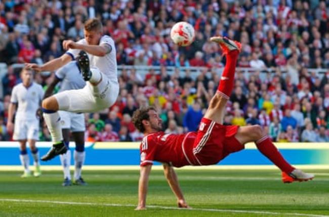 Christian Stuani shows early evidence of the striker’s craft against Leeds in 2015 during his spell at Middlesbrough.